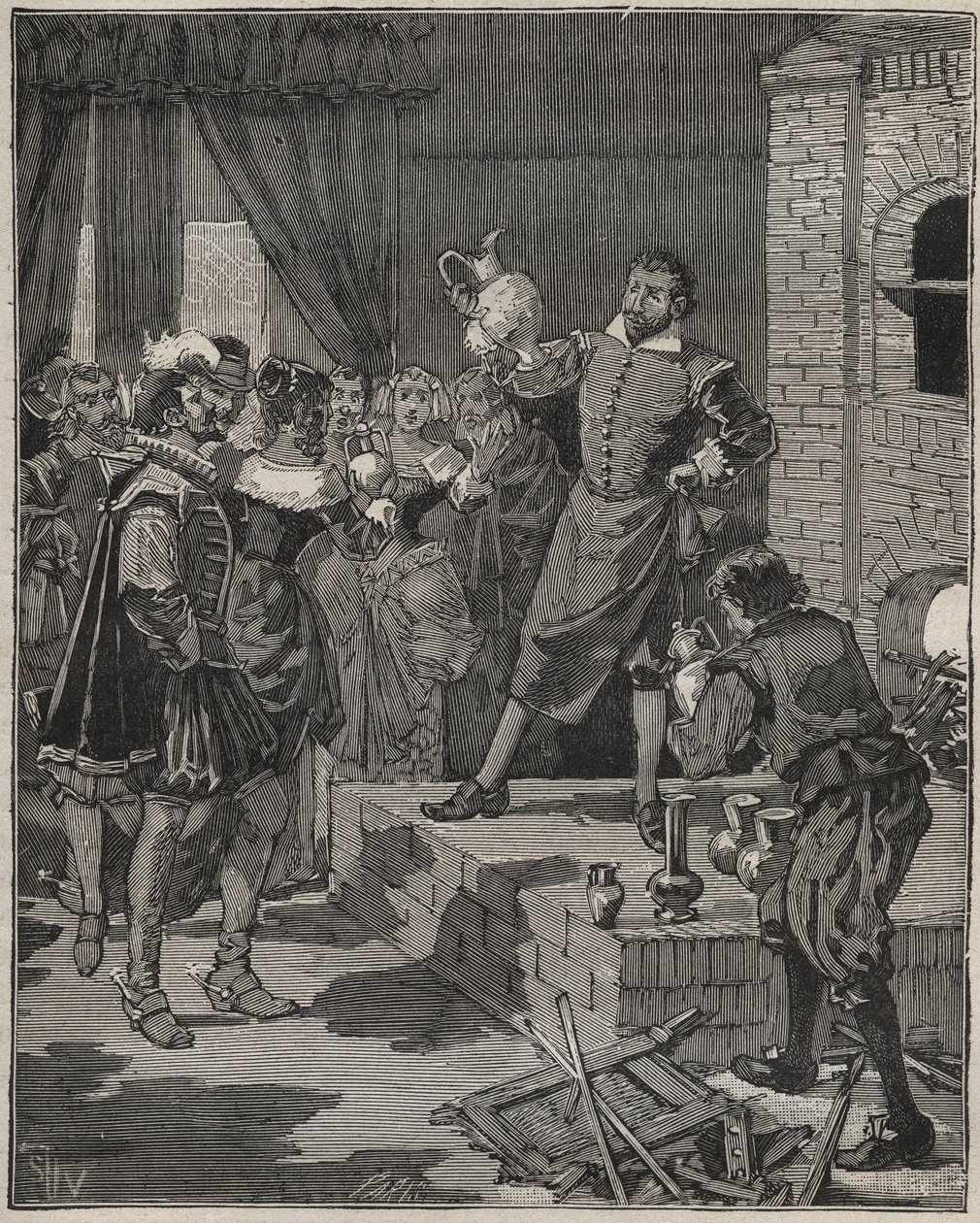 Bernard Palissy (1510-1589), Franse triomfantelijke keramist, haalt zijn eerste stukken emaille uit de oven. Gravure uit 1880 in 