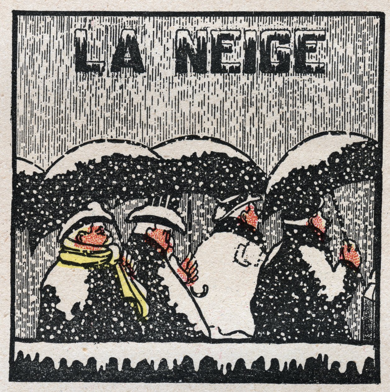 Veranderingen in toestanden: stolling en kristallisatie. Sneeuw wordt gevormd uit fijne waterdruppels die stollen en kristalliseren. Anonieme illustratie uit 1925. Privécollectie door Anonymous Anonymous