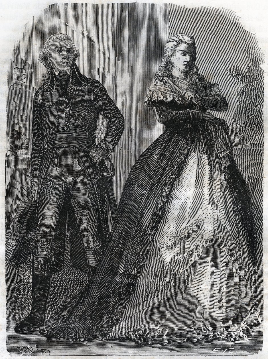 Charles François du Périer genaamd Dumouriez (1739-1823), Franse generaal met koningin Marie Antoinette (1755-1793). Gravure uit 1866 in “Histoire de la Révolution française” door Adolphe Thiers. Privécollectie. door Anonymous Anonymous