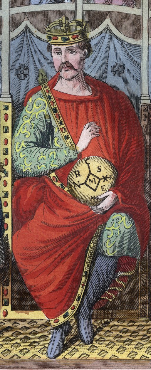 Karel de Kale, koning van West-Francië, Italië en Heilig Roomse keizer, 823 - Portret van Karel II de Kale (823 - 877), koning van Frankrijk - gravure uit 