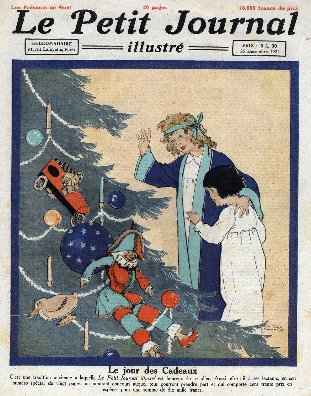 Kerstfeest: kinderen ontdekken cadeaus aan de voet van de kerstboom. Illustratie uit 