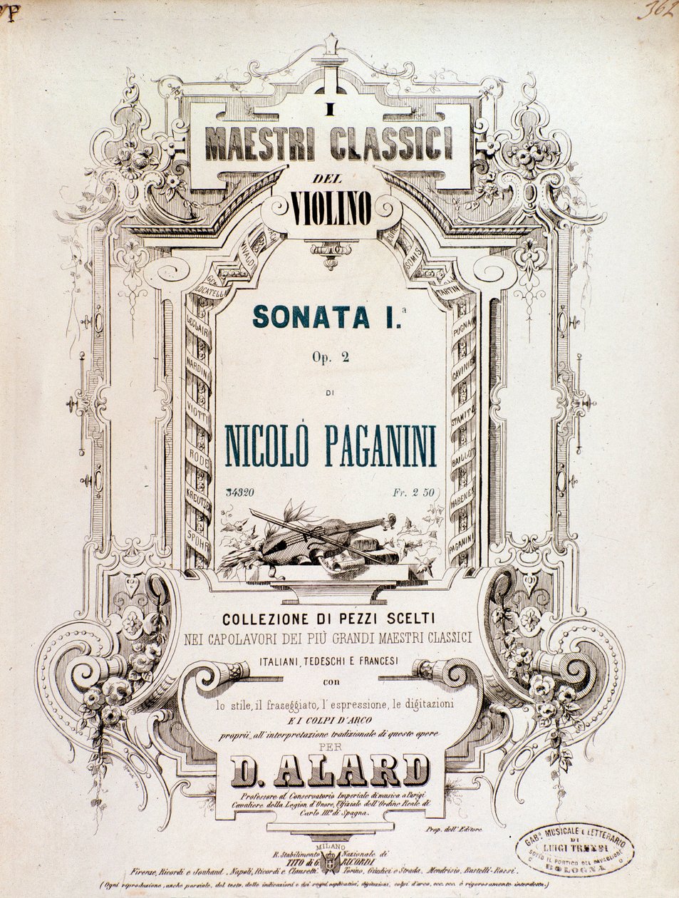 Omslag van muzikale partituur van Sonata 1, op 2 door N Paganini door Anonymous Anonymous