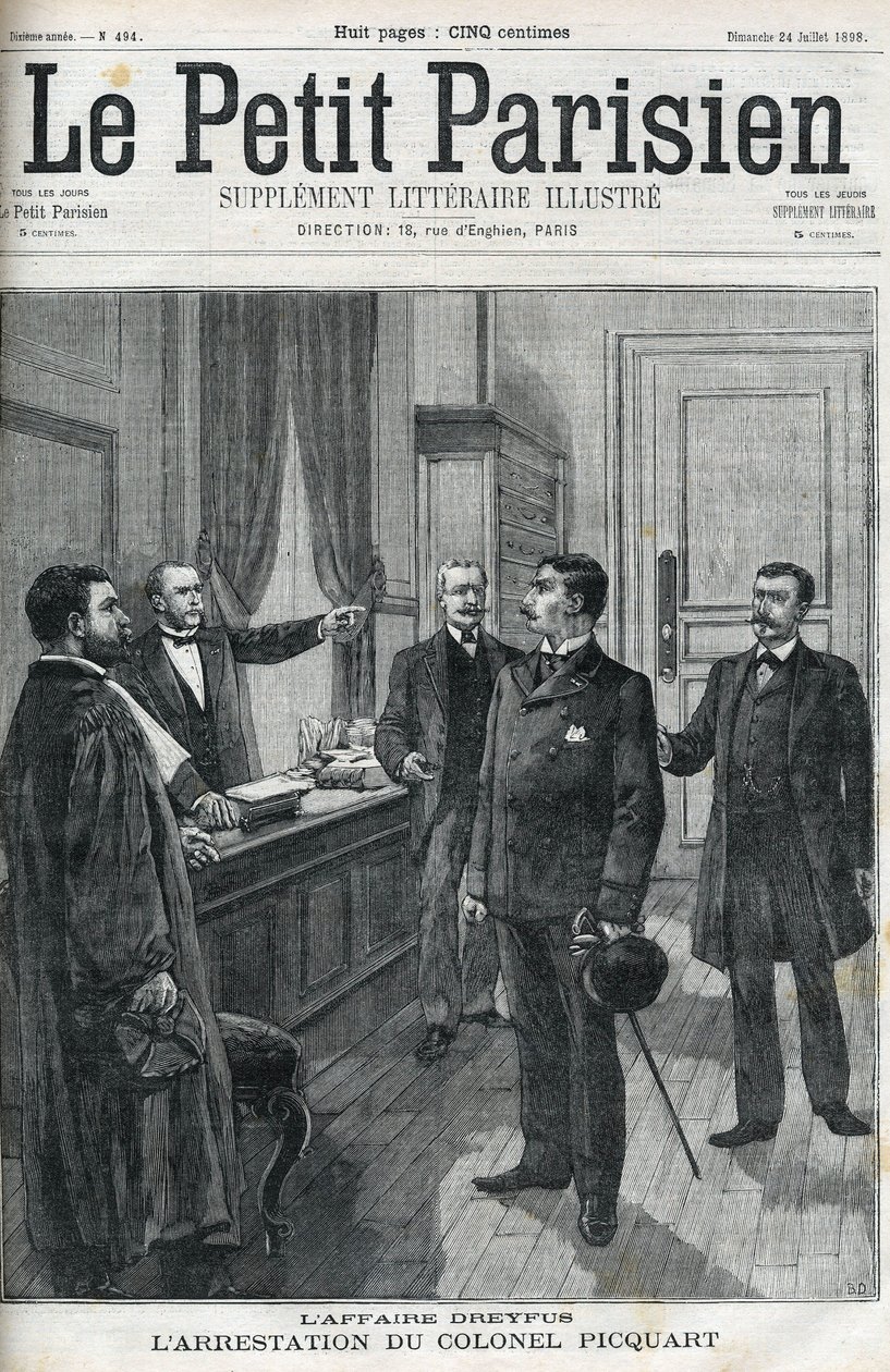 Dreyfus-zaak, in 1898, de arrestatie van Luitenant-Kolonel Georges Picquart (1854-1914). In 