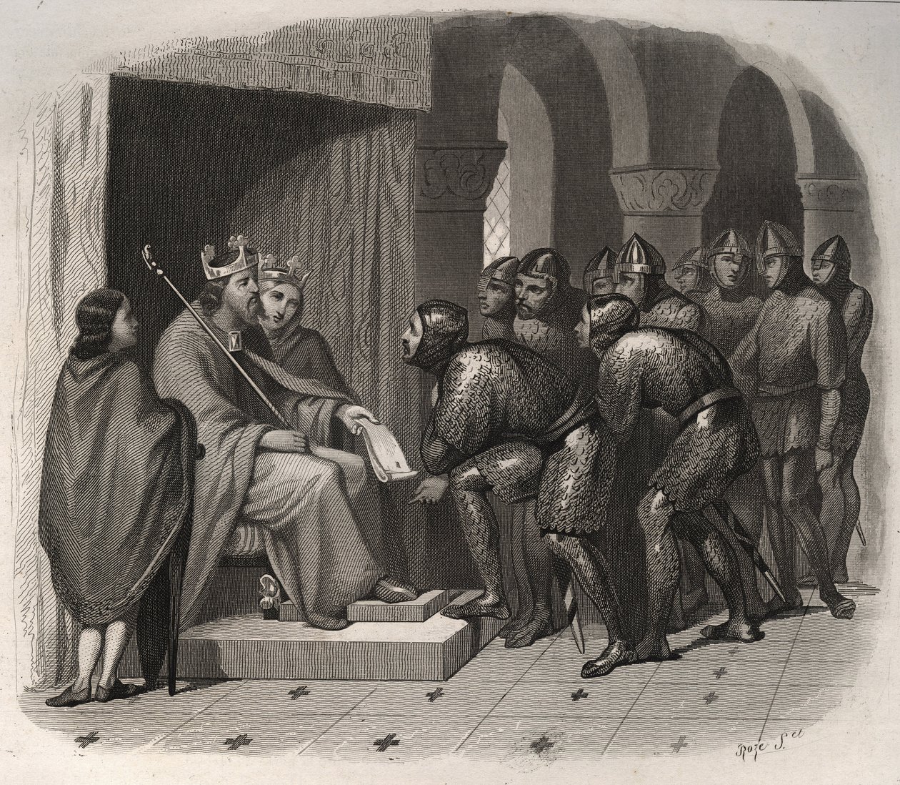Eduard de Belijder (een van de laatste Angelsaksische koningen van Engeland) - Sint Eduard de Belijder (1004-1066) geeft nieuwe wetten aan zijn volk. Gravure uit 1846 in Lives of the Saints. Privécollectie door Anonymous Anonymous