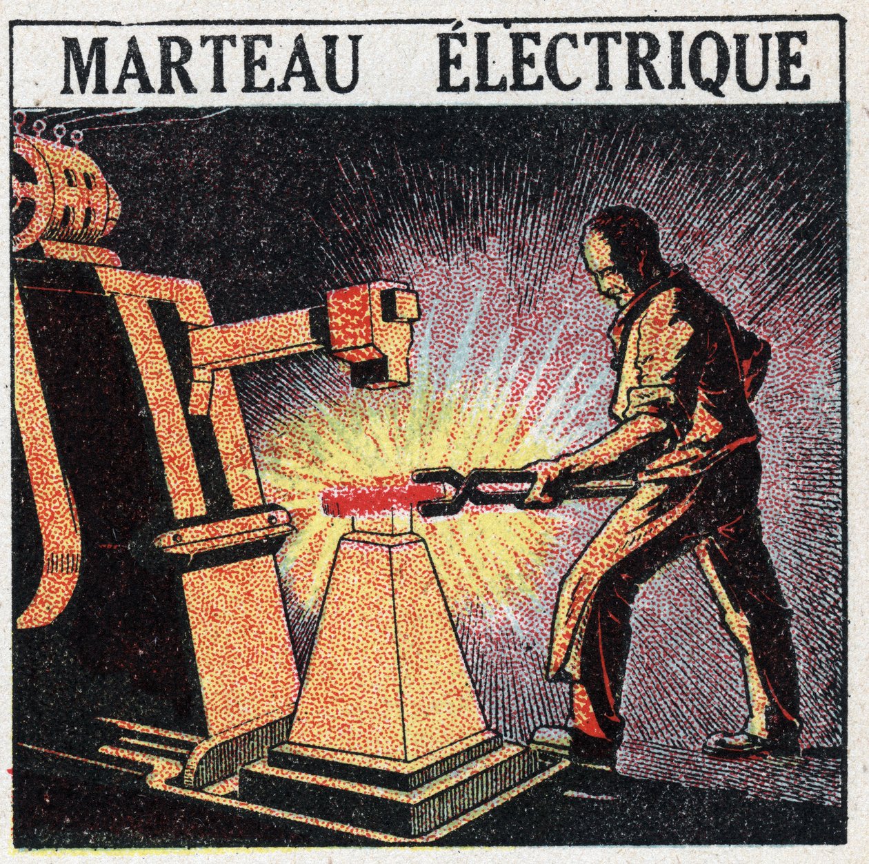 Elektrische gereedschappen: elektrische hamer. Anonieme illustratie uit 1925. Privécollectie. door Anonymous Anonymous