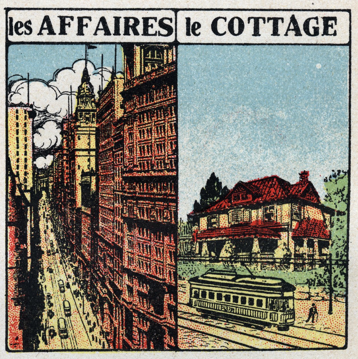 Elektrische trams: tramlijn in de stad (links) en op het platteland (rechts). Anonieme illustratie uit 1925. Privécollectie. door Anonymous Anonymous