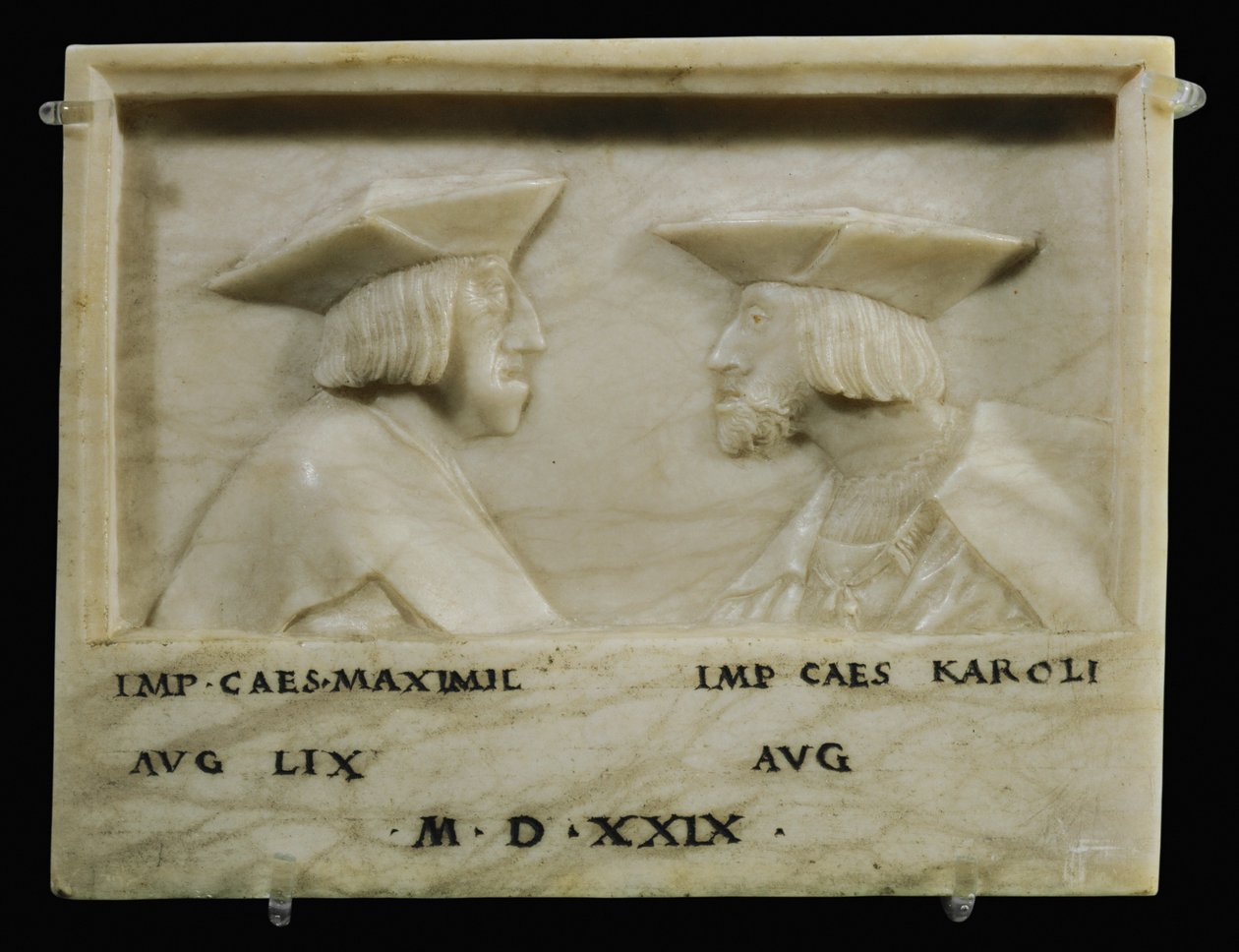 Keizer Maximiliaan I en zijn kleinzoon Keizer Karl V ... (albast) door Anonymous Anonymous