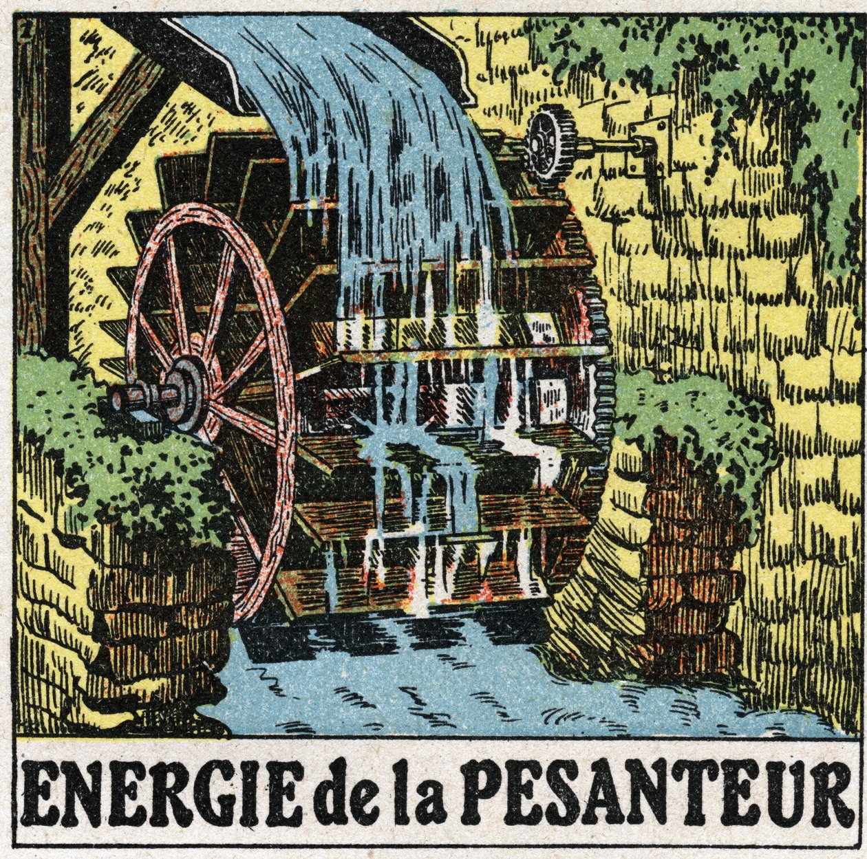 Energie van zwaartekracht: wiel van een watermolen door Anonymous Anonymous