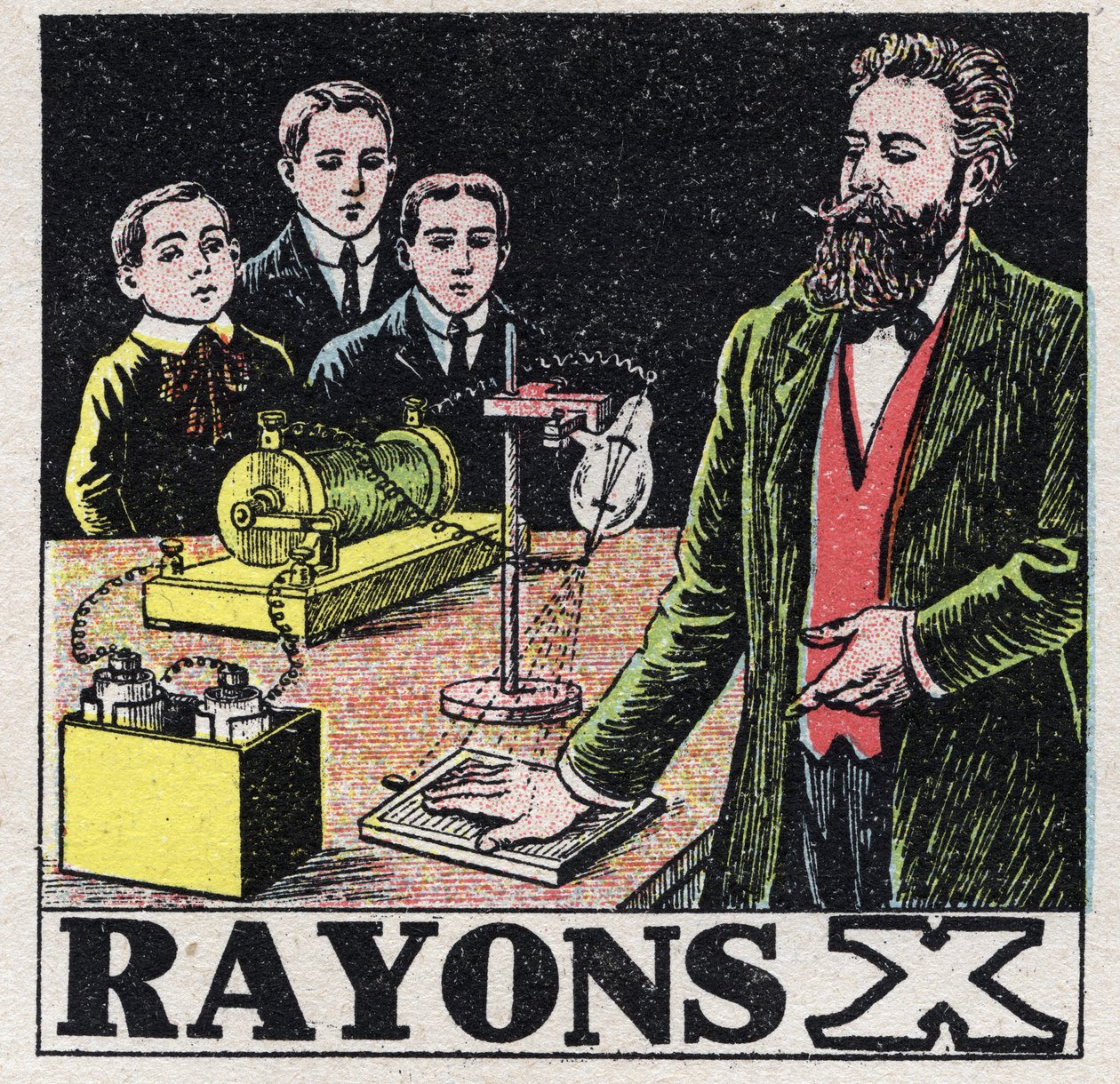 Ether (materiaal): Röntgenstralen ontdekt door de Duitse natuurkundige Wilhelm Conrad Röntgen (1845-1923). Anonieme illustratie uit 1925. Privécollectie. door Anonymous Anonymous