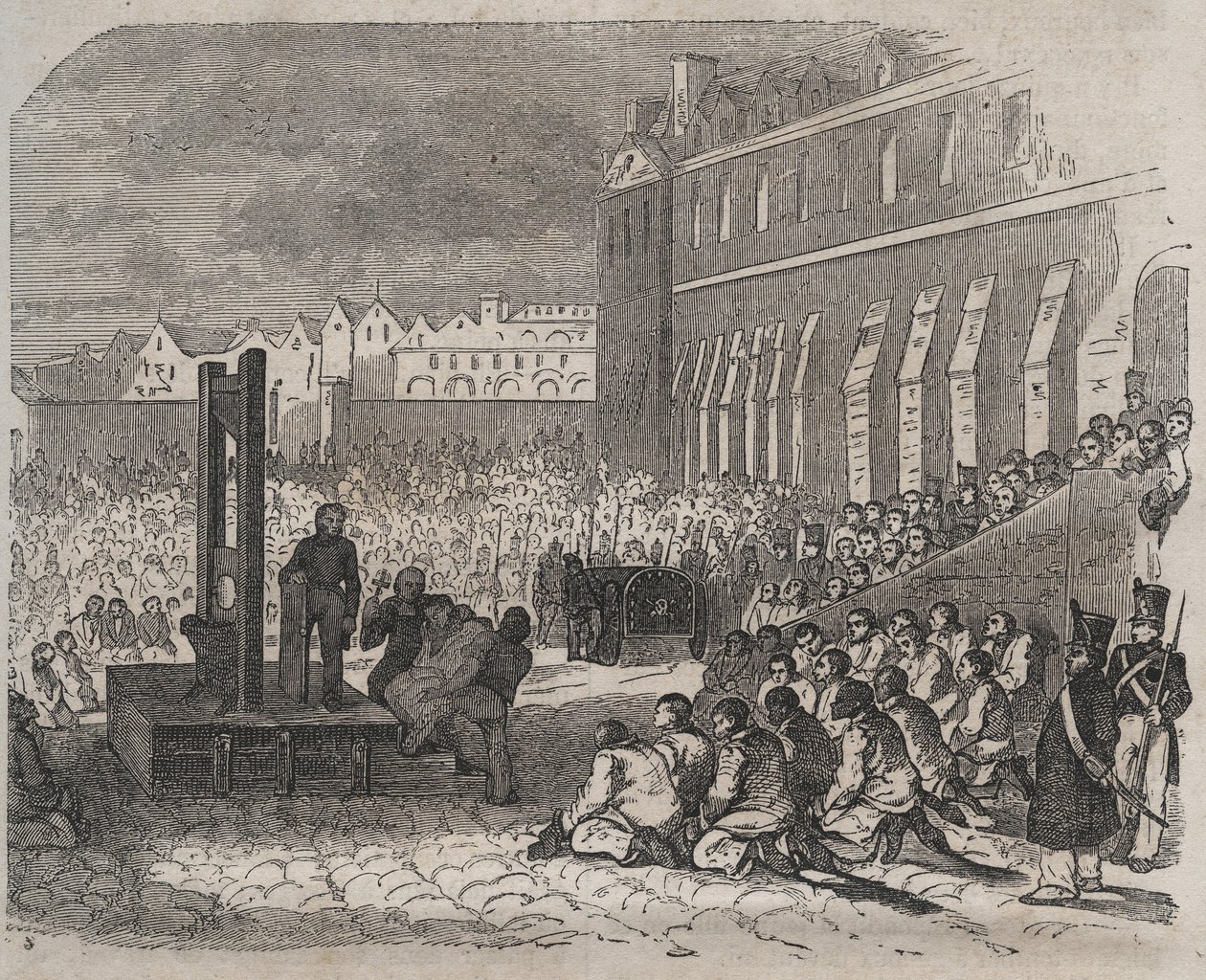 Executie in de Brest Bagne door Joseph Bordelet. Gravure in Histoire des bagnes depuis leur création à nos jours (1877) door Pierre Zaccone. Privécollectie. door Anonymous Anonymous