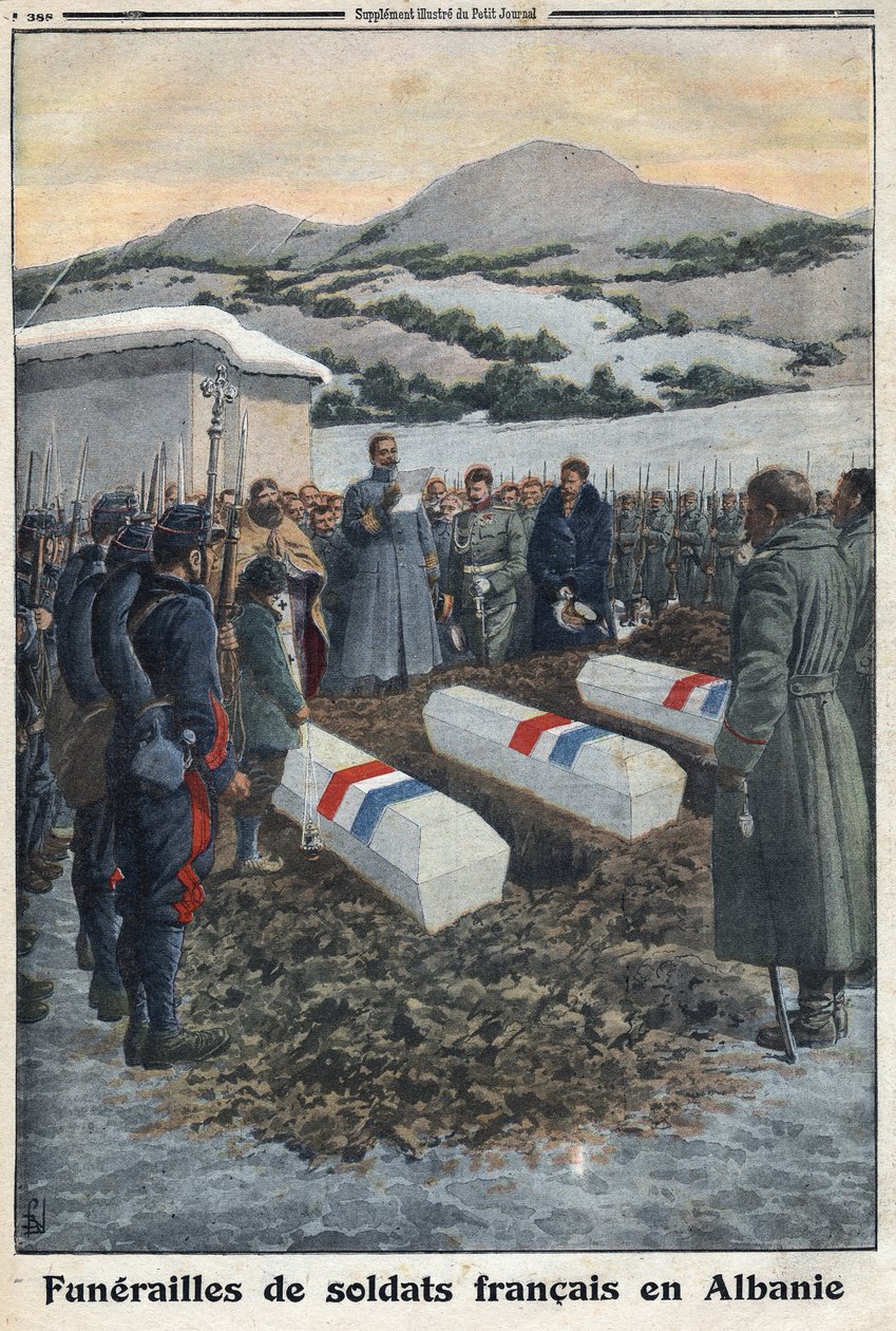 Eerste Wereldoorlog 1914-1918. Begrafenis van Franse soldaten in Albanië. In 