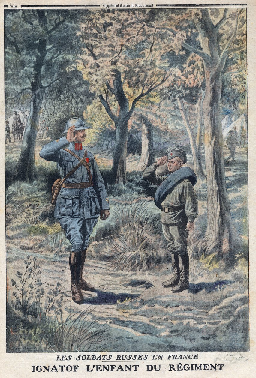 Eerste Wereldoorlog 1914-1918 (Oorlog 14-18). De jonge Russische soldaat Ignatof in een Frans legerregiment. In 