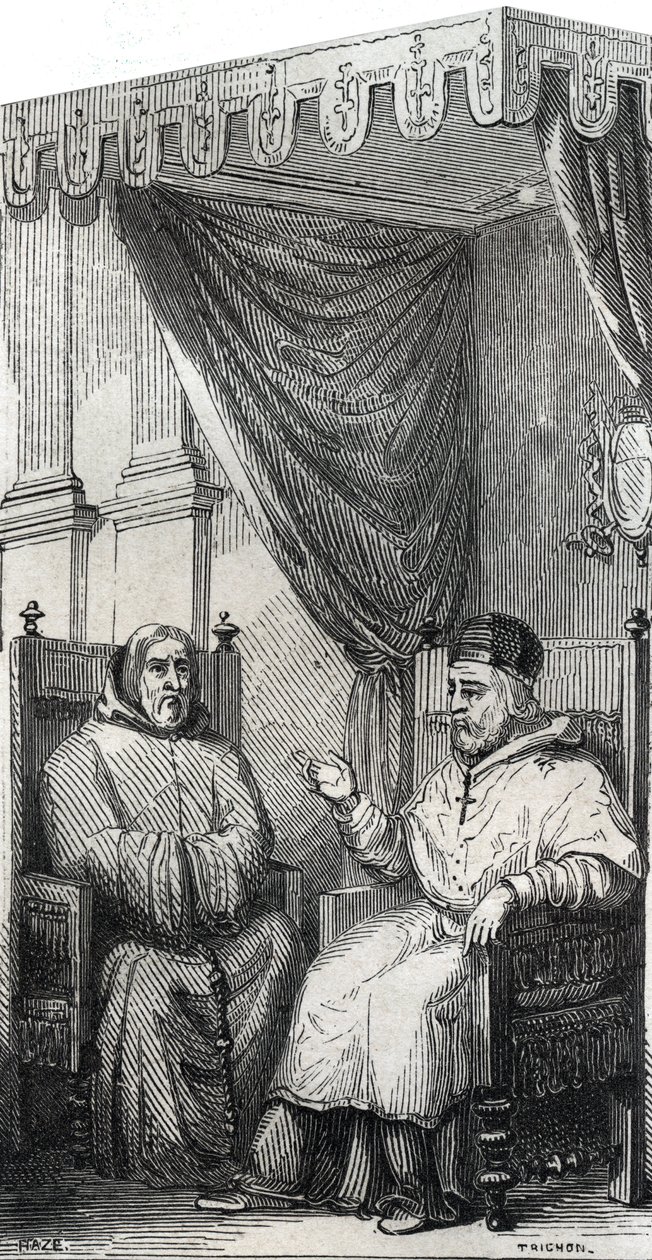 Franciscus van Paola, stichter van de Rooms-Katholieke Orde van Minimen en paus Sixtus IV - gravure uit 1846 in 