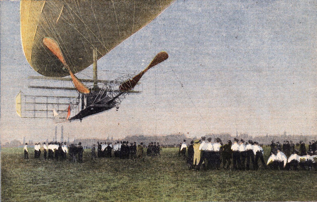 Van Compiegne naar Londen per luchtschip: de landing van Bayard-Clement in Wormwood Scrubbs. Gravure. Uit de krant 