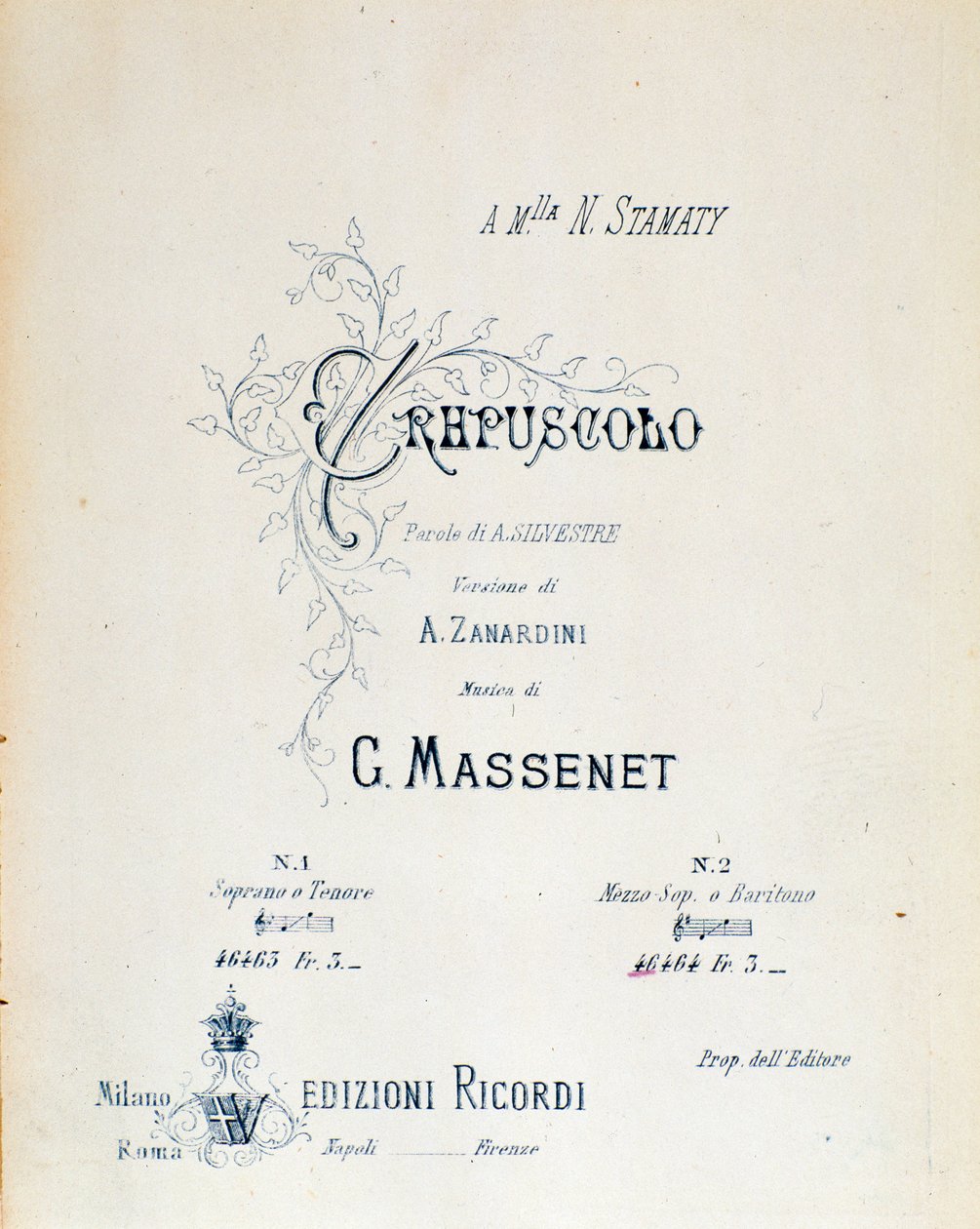 Frontispice van Crepuscule, pastoraal gedicht nr. 5 door Jules Massenet door Anonymous Anonymous