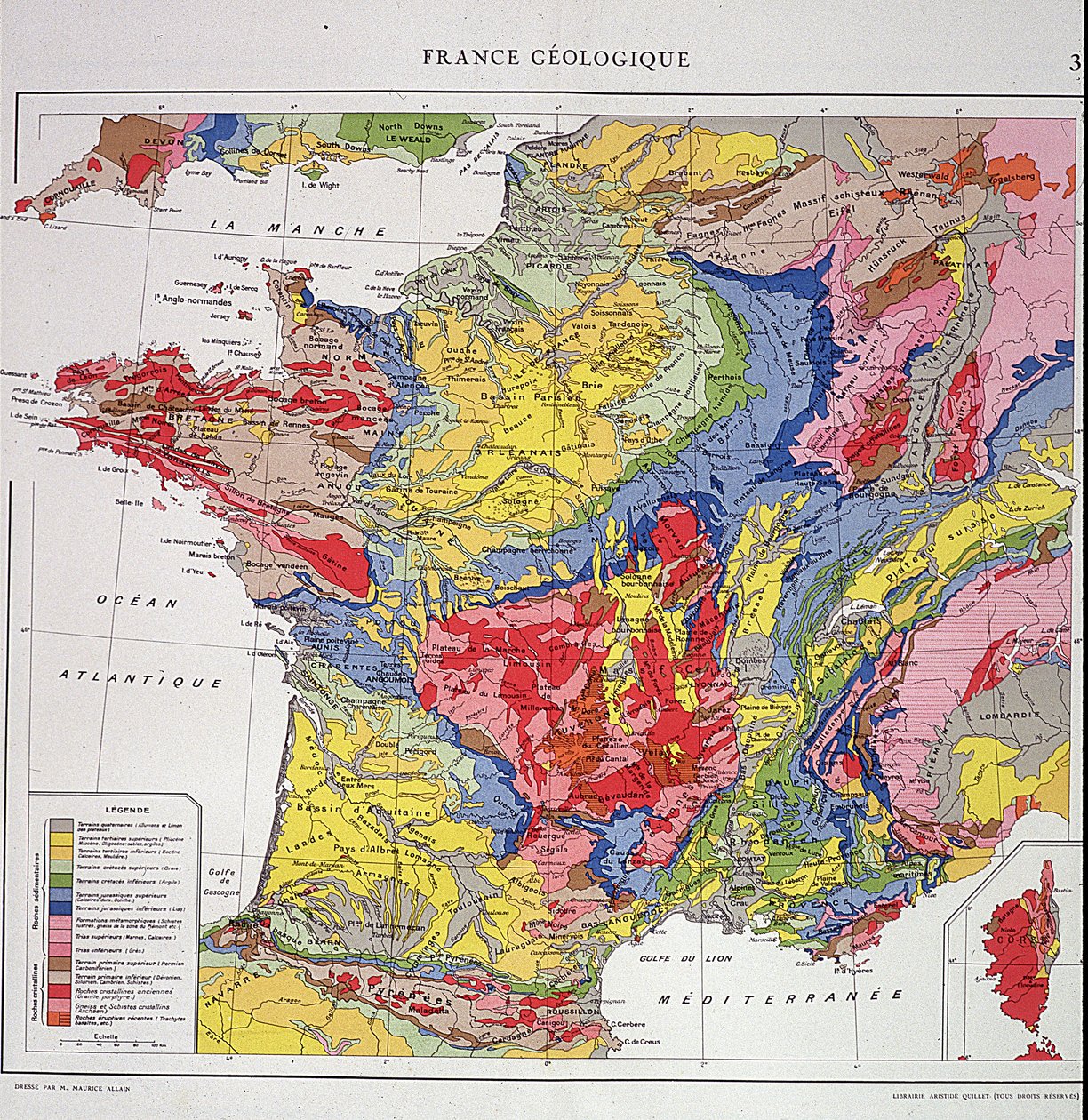 Geografische kaart: Geologisch Frankrijk - Atlas van de jaren 1950. door Anonymous Anonymous