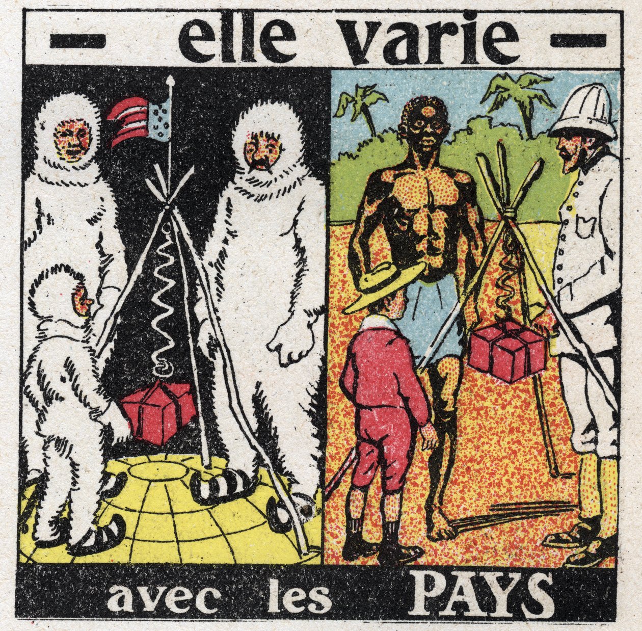 Zwaartekracht: het varieert per land. Zwaartekracht meten met een veer aan de pool en daarna in Ecuador. Anonieme illustratie uit 1925. Privécollectie. door Anonymous Anonymous