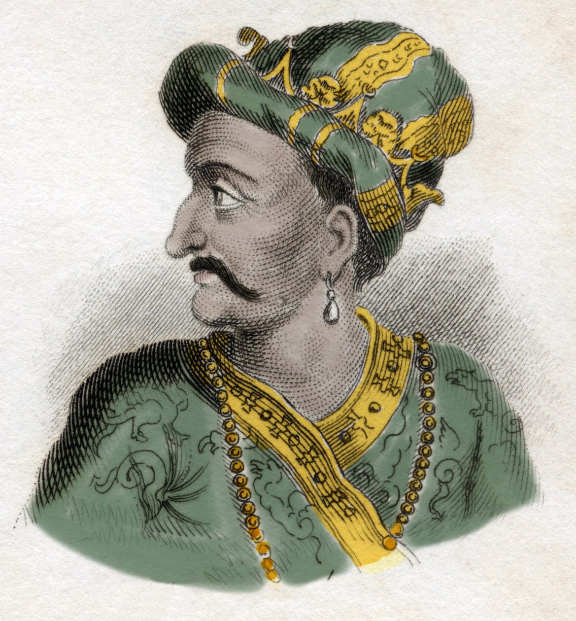 Grote Mogol (Mogol of Moghul) (waarschijnlijk Aurangzeb (1618-1707), ook bekend als Alamgir) (Abu Muzaffar Muhiuddin Muhammad Aurangzeb Alamgi) - 19e eeuwse gravure - Milanees door Anonymous Anonymous