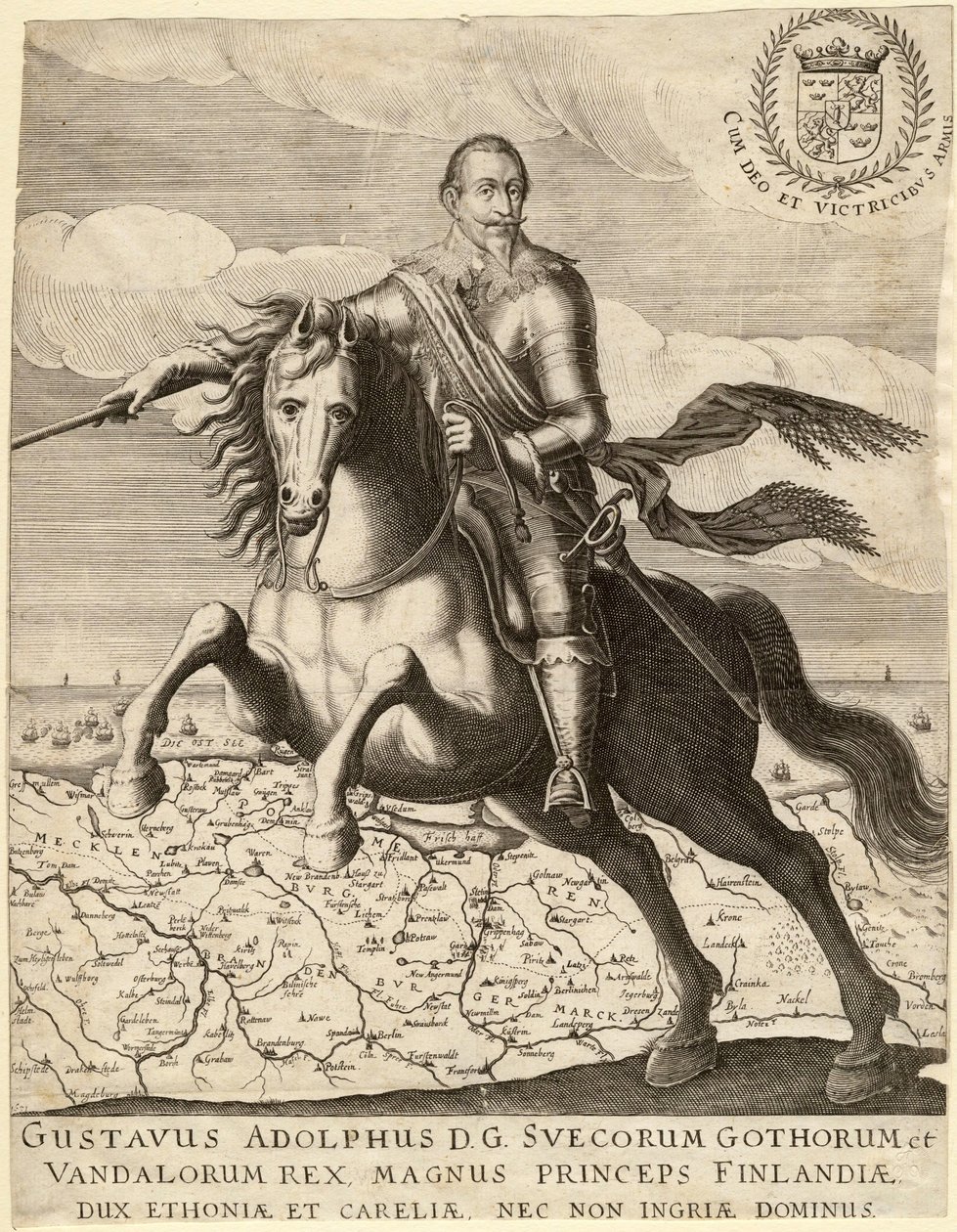 Gustavus Adolphus voor de kaart van Pommeren door Anonymous Anonymous