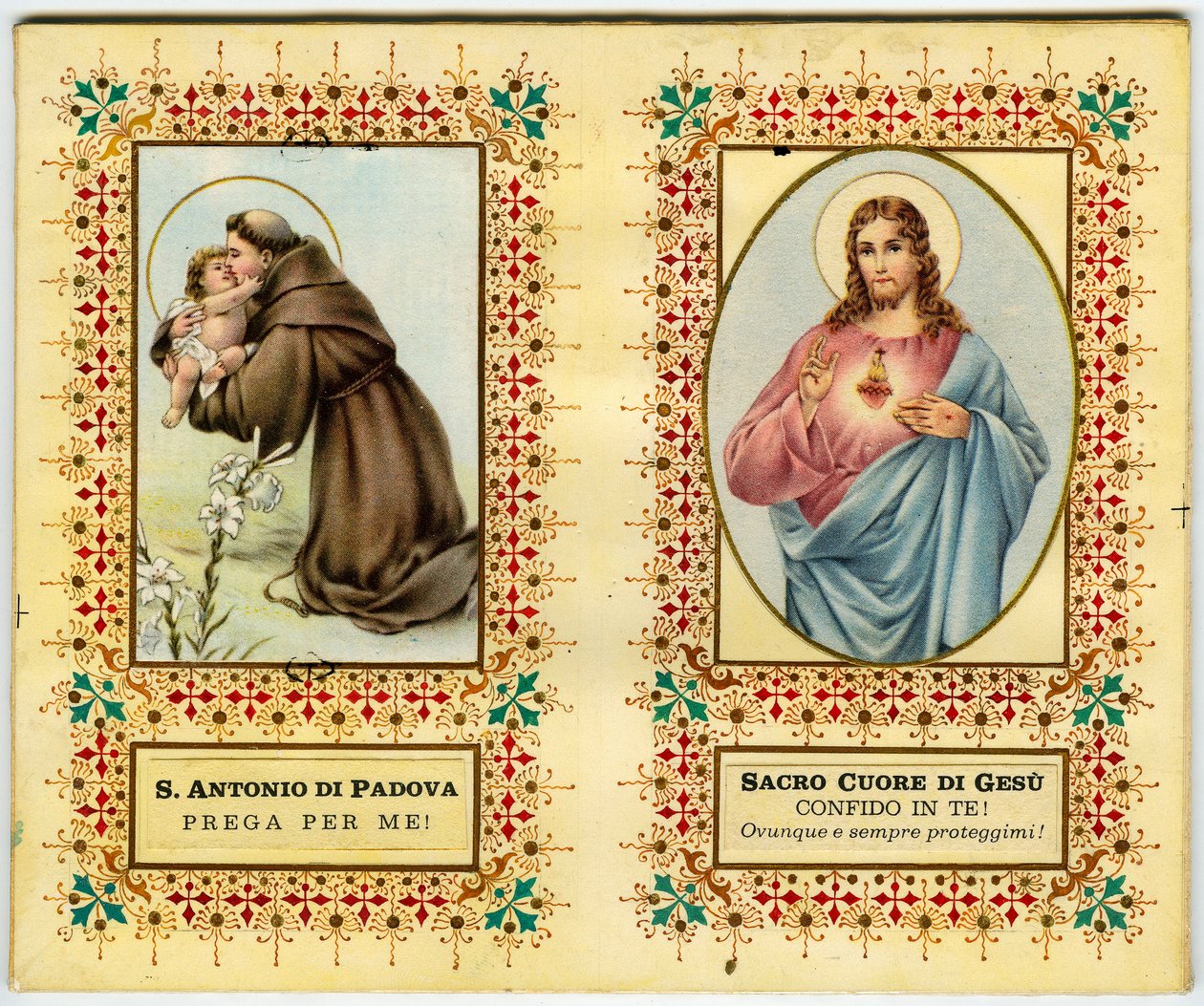 Heilige afbeelding: Sint Antonius van Padua en Jezus met heilig hart (prent) door Anonymous Anonymous