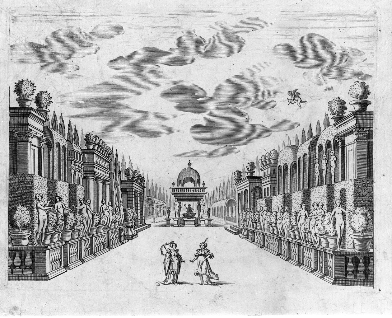Illustratie voor Scene 4 van Act II van de opera in 5 bedrijven "Bellerofonte" door Francesco Sacrati. Decor door Jacopo Torelli door Anonymous Anonymous