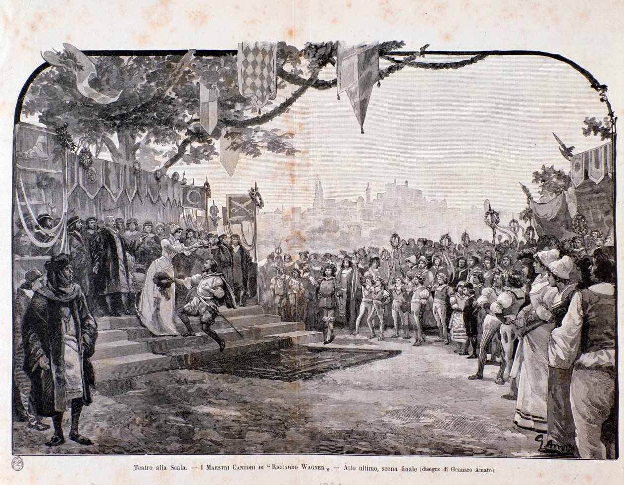 Illustratie voor de laatste scène van De Meistersingers van Neurenberg door Wagner, voor de opvoering in Teatro alla Scala door Anonymous Anonymous
