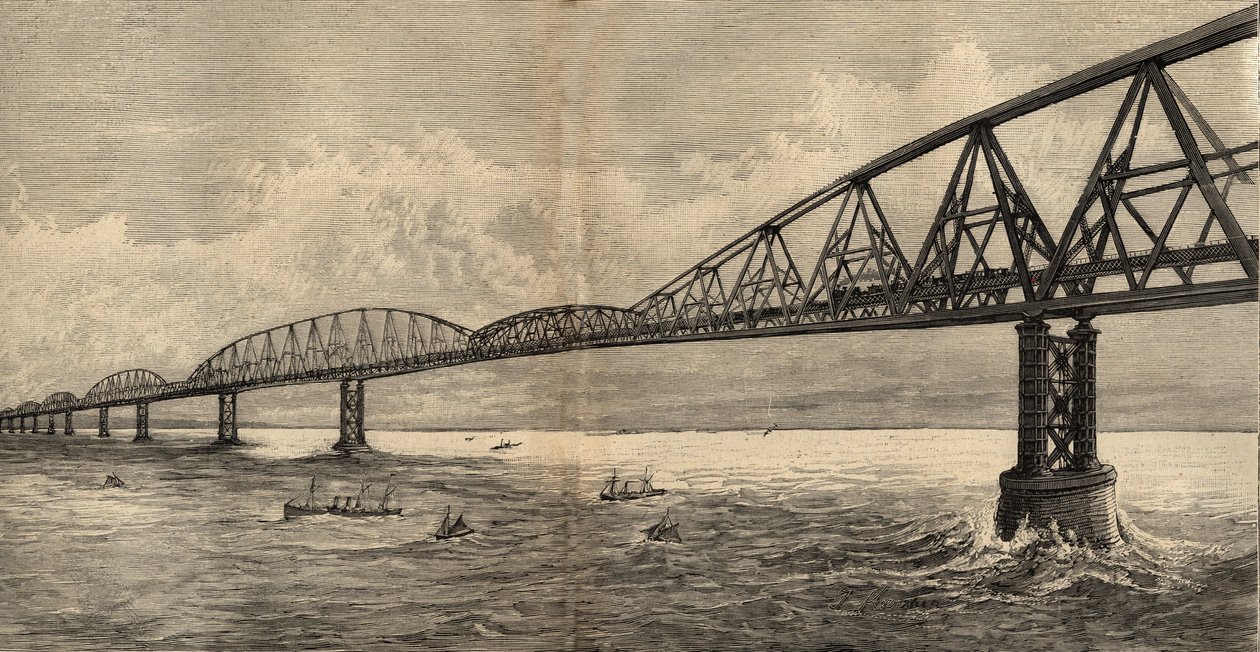 Internationaal brugproject over het Kanaal tussen Calais en Folkestone - 1890 - gravure 1890 door Anonymous Anonymous