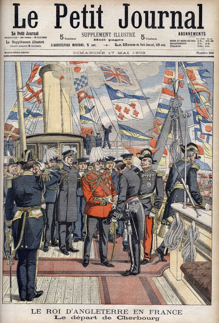 Koning Edward VII verliet Cherbourg na een reis naar Frankrijk. Le Petit Journal, mei 1903. door Anonymous Anonymous