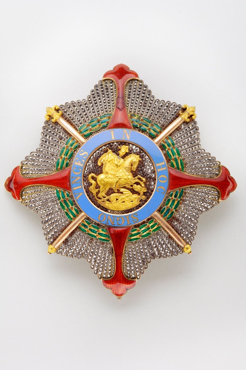 Koninkrijk der Beide Siciliën - Koninklijk Huis van de Beide Siciliën: plaat van de Orde van Sint Joris van de Reünie - Model voor de Grootmeester - begin 19e eeuw - Goud, zilver, marcasiet en email - D 8,5 cm; gewicht 80 g - Privécollectie door Anonymous Anonymous