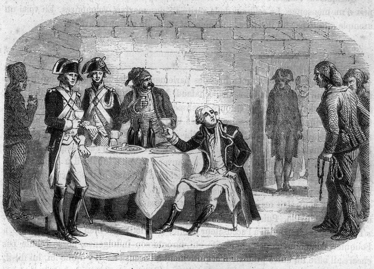 Laatste moment van hertog Armand Louis de Gontaut de Biron, opperbevelhebber van de legers van de Rijn en Var; stierf in 1793 - Gravure in 