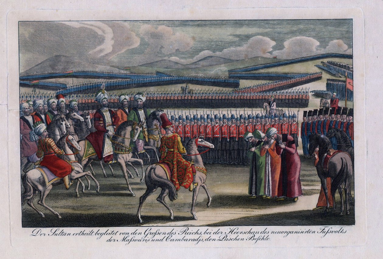 De Ottomaanse sultan Selim III (1761-1808) inspecteert zijn nieuwe infanterie door Anonymous Anonymous