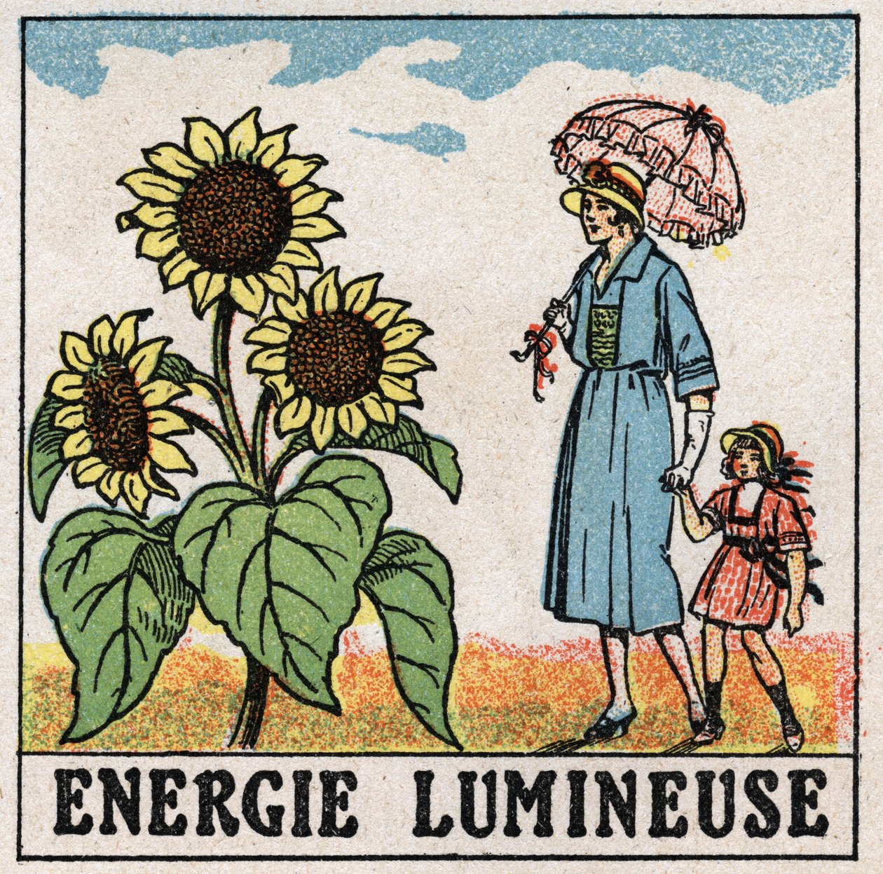 Lichtenergie: zonnebloem wordt beïnvloed door zonlicht. Anonieme illustratie uit 1925. Privécollectie. door Anonymous Anonymous