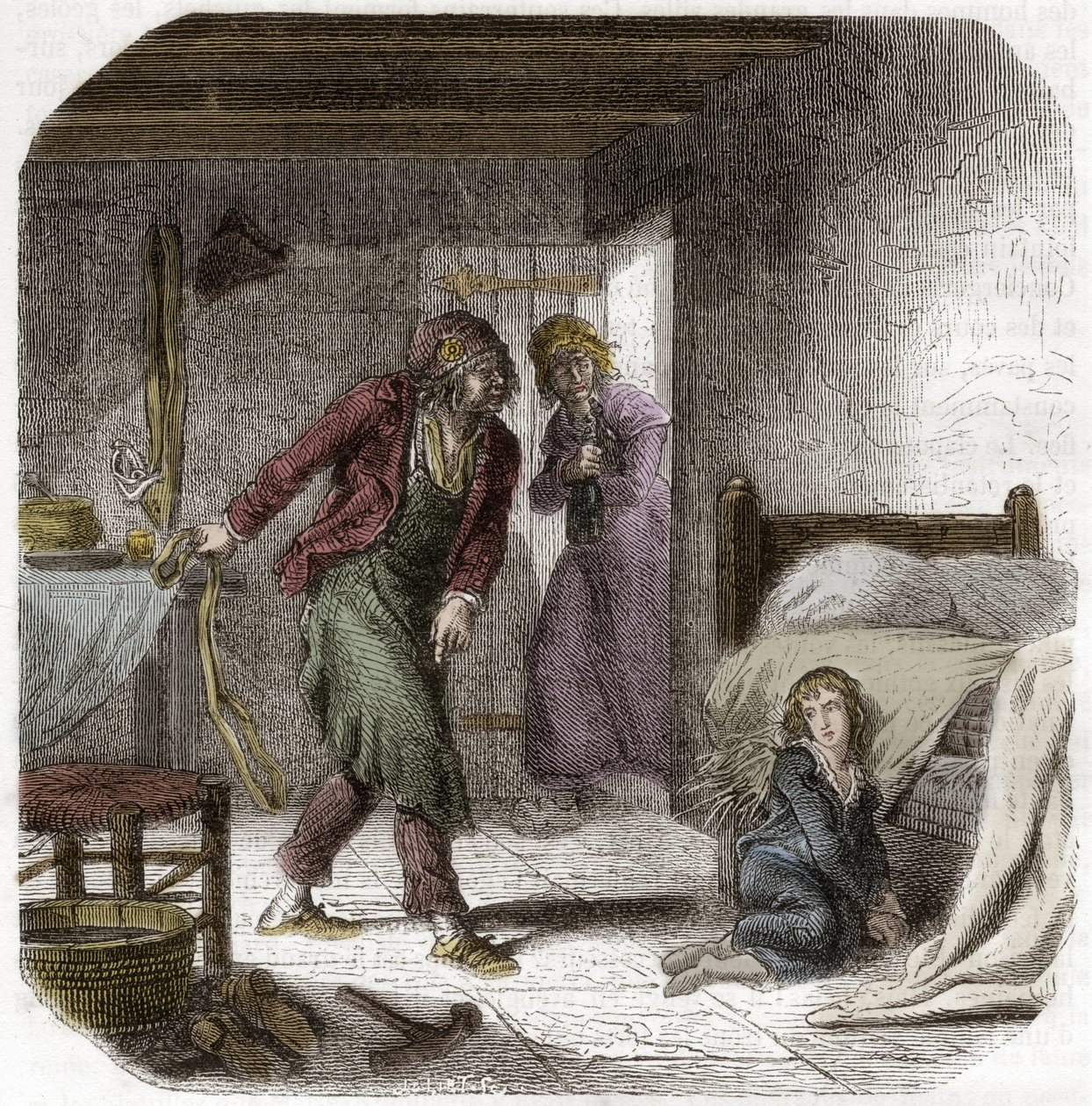 Lodewijk XVII (1785-1795) in de Tempel, met zijn cipier de schoenmaker Antoine Simon - Gravure in 