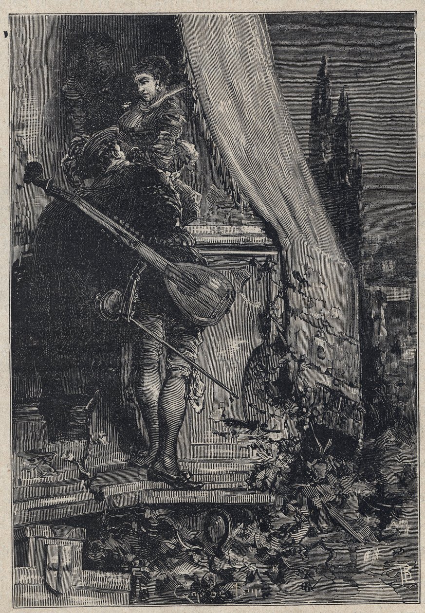 Lucrezia Borgia en Don Gaspare Aversa, graaf van Procida - gravure uit 