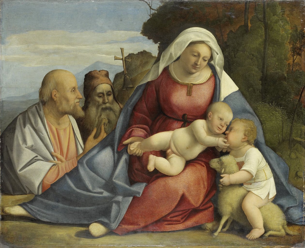 Madonna en Kind met het Kind Johannes de Doper en de Heiligen Petrus en Antonius door Anonymous Anonymous