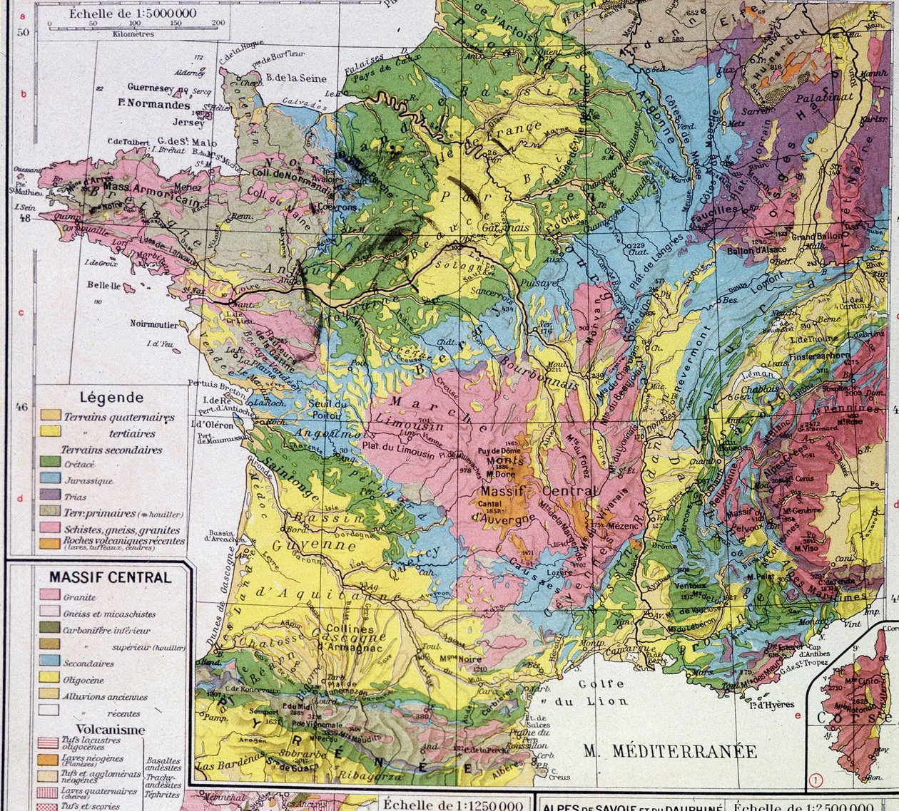 Kaart van Frankrijk: Geologisch Frankrijk - in 
