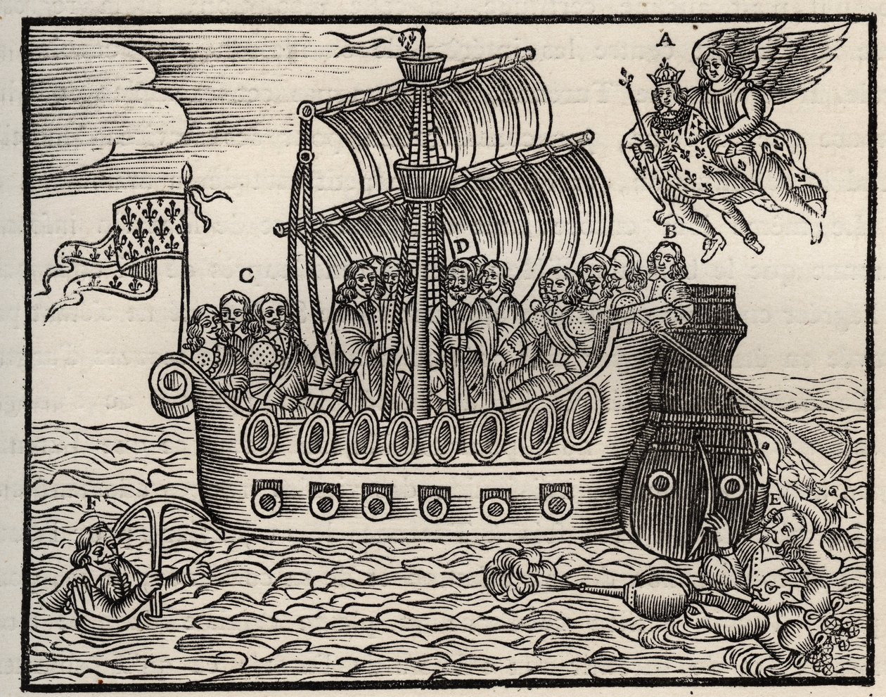 Mazarinade politiek pamflet: ondanks Mazarin zorgen de geselaars voor de redding van de staat. circa 1649. Zware houtgravure. Privécollectie door Anonymous Anonymous