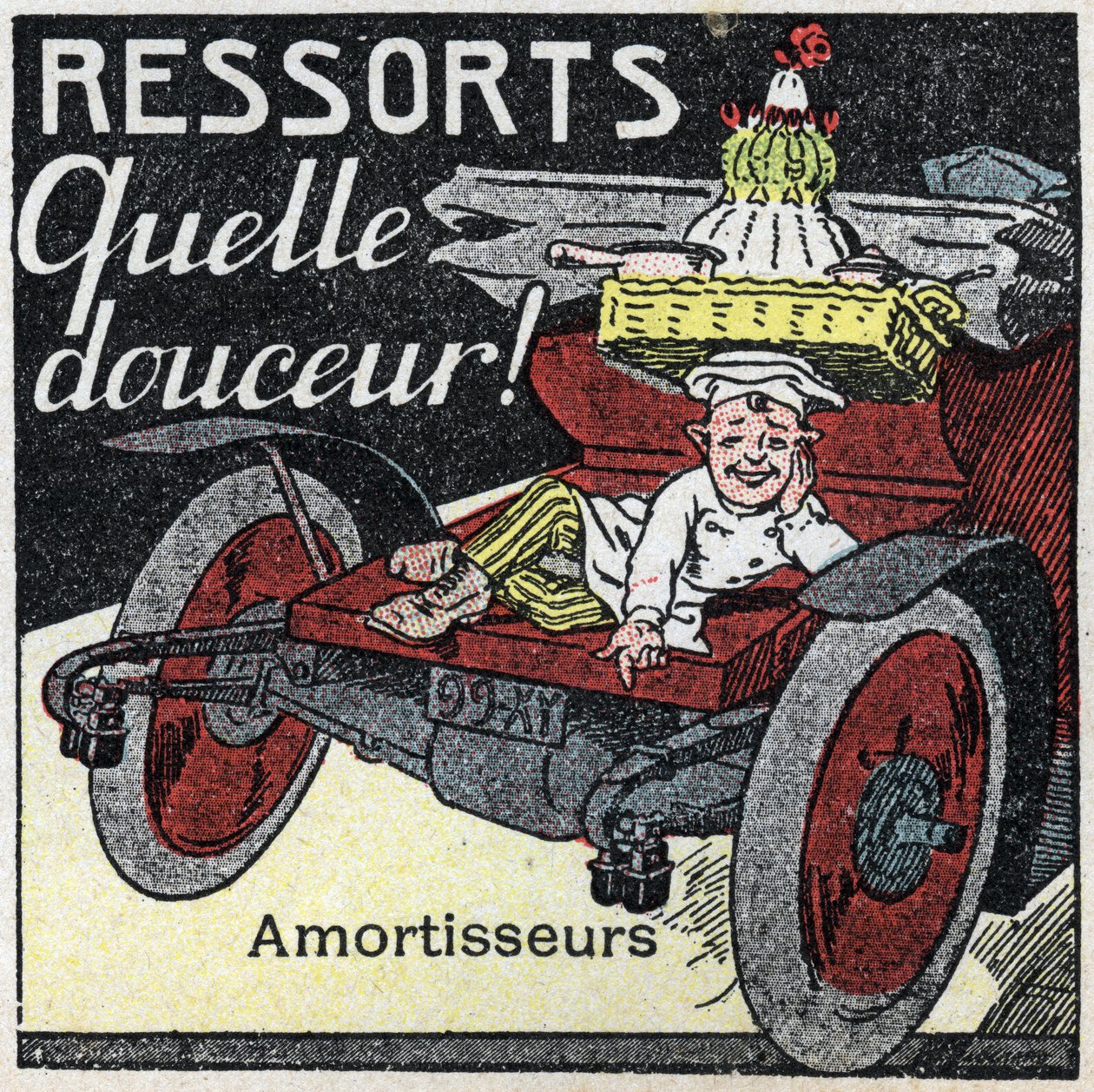 Mechanische tractie: schokveren van een auto. Anonieme illustratie uit 1925. Privécollectie. door Anonymous Anonymous