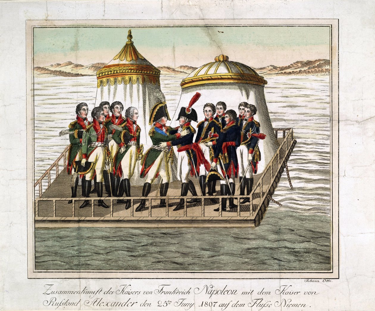 Ontmoeting van keizers Alexander I van Rusland en Napoleon I van Frankrijk bij de Neman nabij Tilsit door Anonymous Anonymous