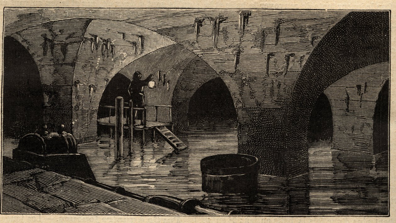 Menilamount Reservoir - Parijs - 1890 - gravure 1890 door Anonymous Anonymous