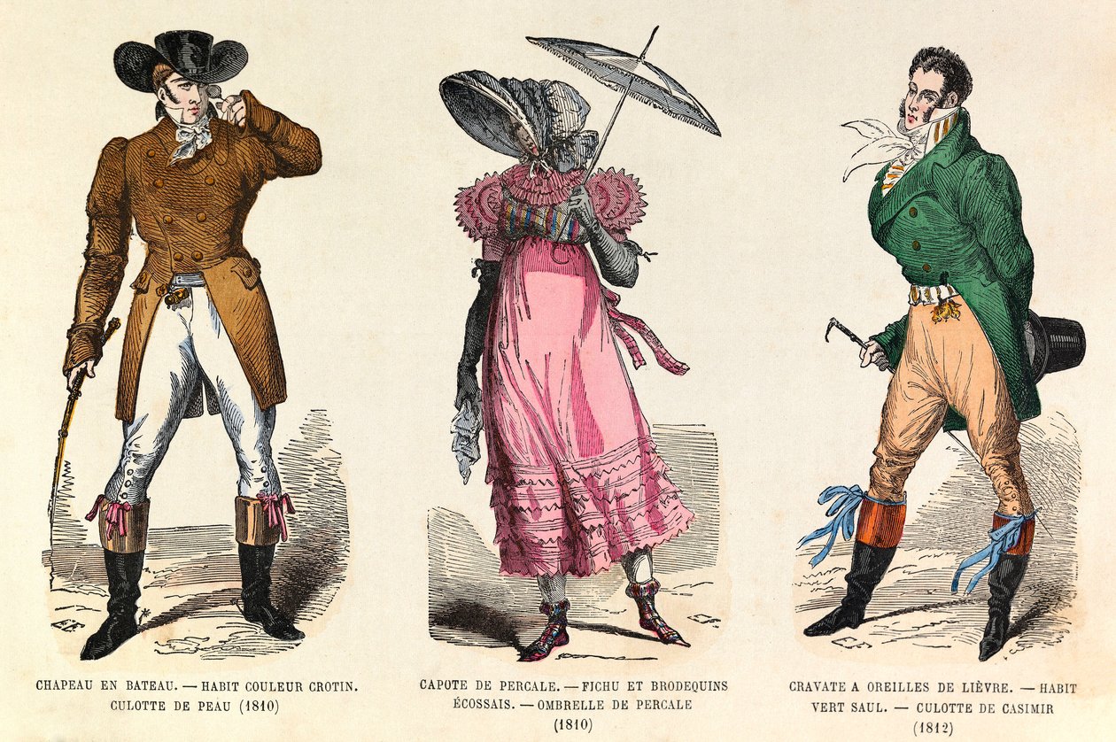 Mannen- en vrouwenkostuums tussen 1810 en 1812 in Parijs (regeerperiode van keizer Napoleon I) - privécollectie door Anonymous Anonymous