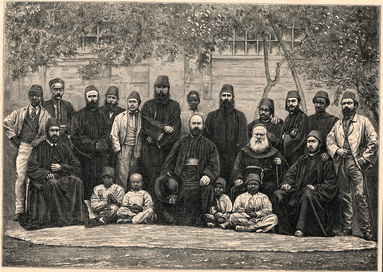 Monseigneur Daniel Comboni (1831-1881) en de missionarissen vertrokken met hem uit Caïro naar Khartoem op 26 januari door Anonymous Anonymous