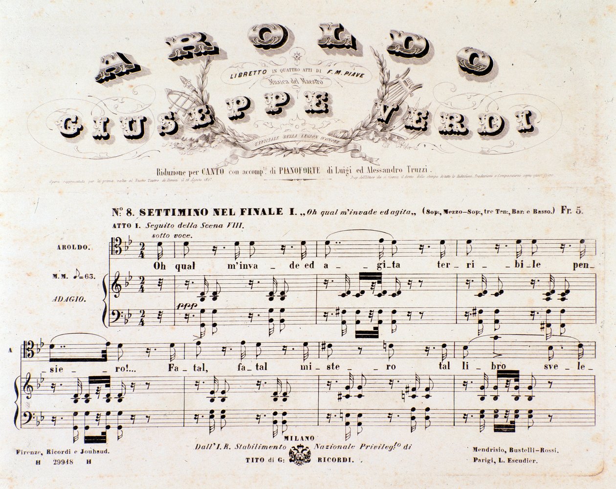 Pagina van de partituur van Aroldo, opera van Giuseppe Verdi door Anonymous Anonymous