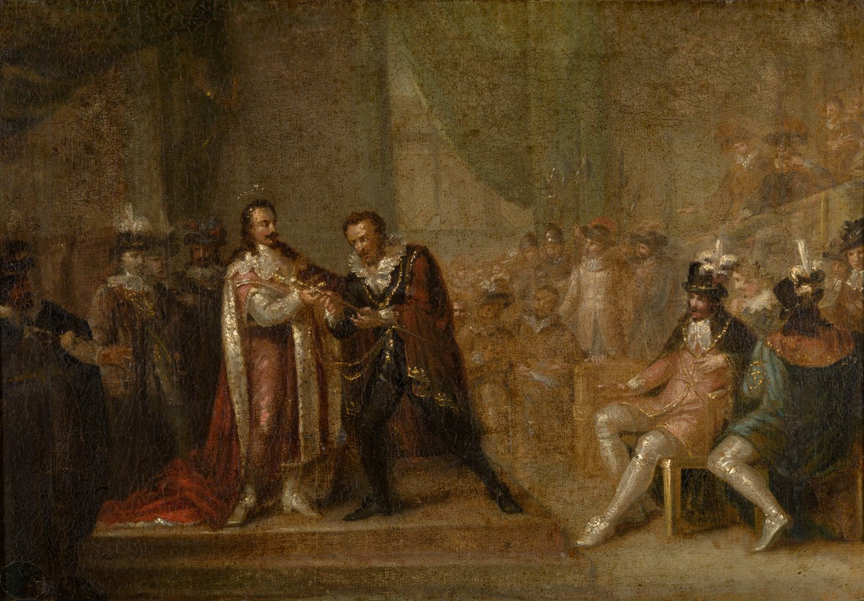 Peter Paul Rubens aanvaardt een zwaard van Charles I van Engeland, ca. 1808 door Anonymous Anonymous