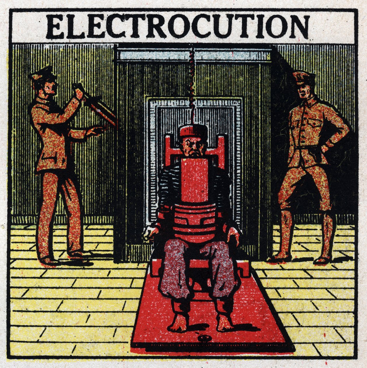 Fysiologische effecten van elektriciteit: executie door middel van een elektrische stoel in een gevangenis in de Verenigde Staten. Anonieme illustratie uit 1925. Privécollectie. door Anonymous Anonymous