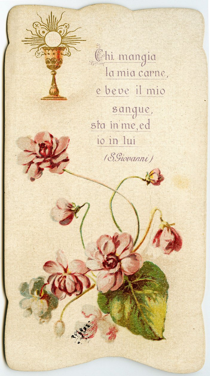 Vrome afbeelding: Eucharistie, Wie mijn lichaam eet en mijn bloed drinkt, blijft in mij en ik in hem (gravure) door Anonymous Anonymous