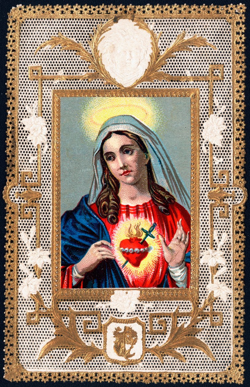 Vrome afbeelding: Maagd van Smarten. Mater dolorosa. Dentelkaart. Chromolithografie begin 20e eeuw Privécollectie door Anonymous Anonymous