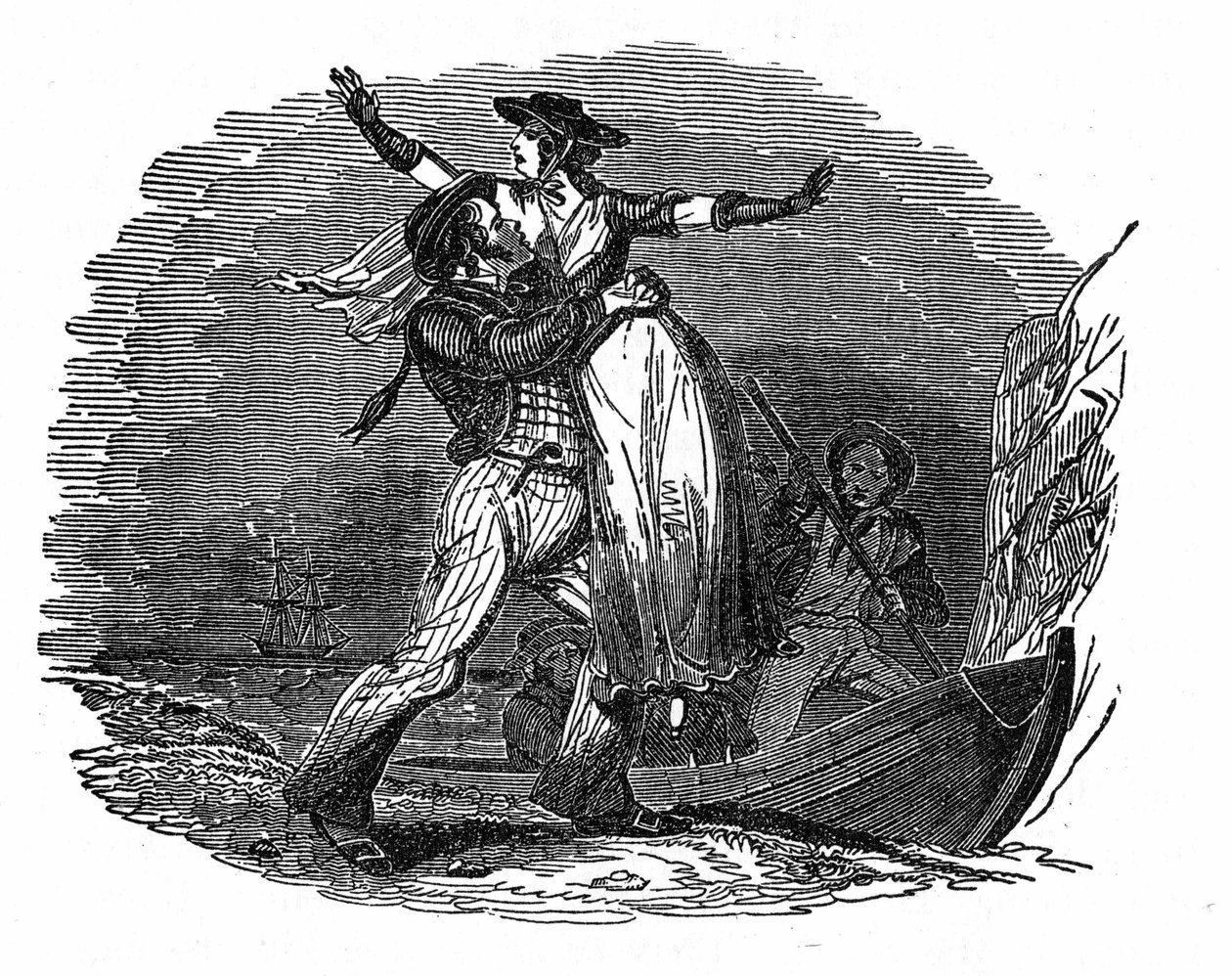 Piraat Charles Gibbs neemt een Nederlands meisje van zijn schip (begin 19e eeuw). Gravure uit The pirate own book 1837. door Anonymous Anonymous