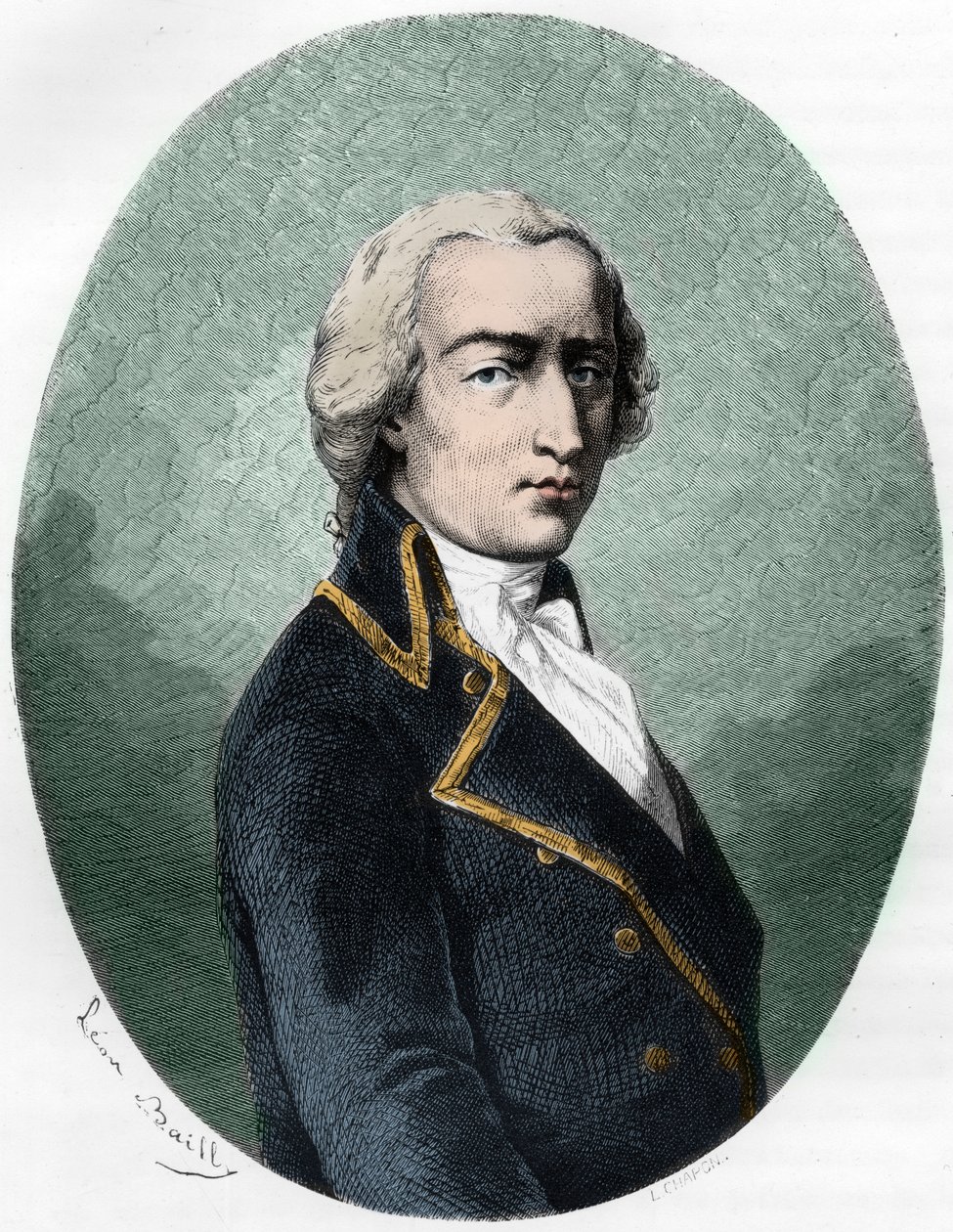 Portret van ARMAND LOUIS door GONTAUT BIRON, Hertog van Lauzun, Franse soldaat - Portret van Armand-Louis de Gontaut Biron Hertog van Lauzun (Biron-Lauzun) (1758-1793) - Gravure uit 1863 in 