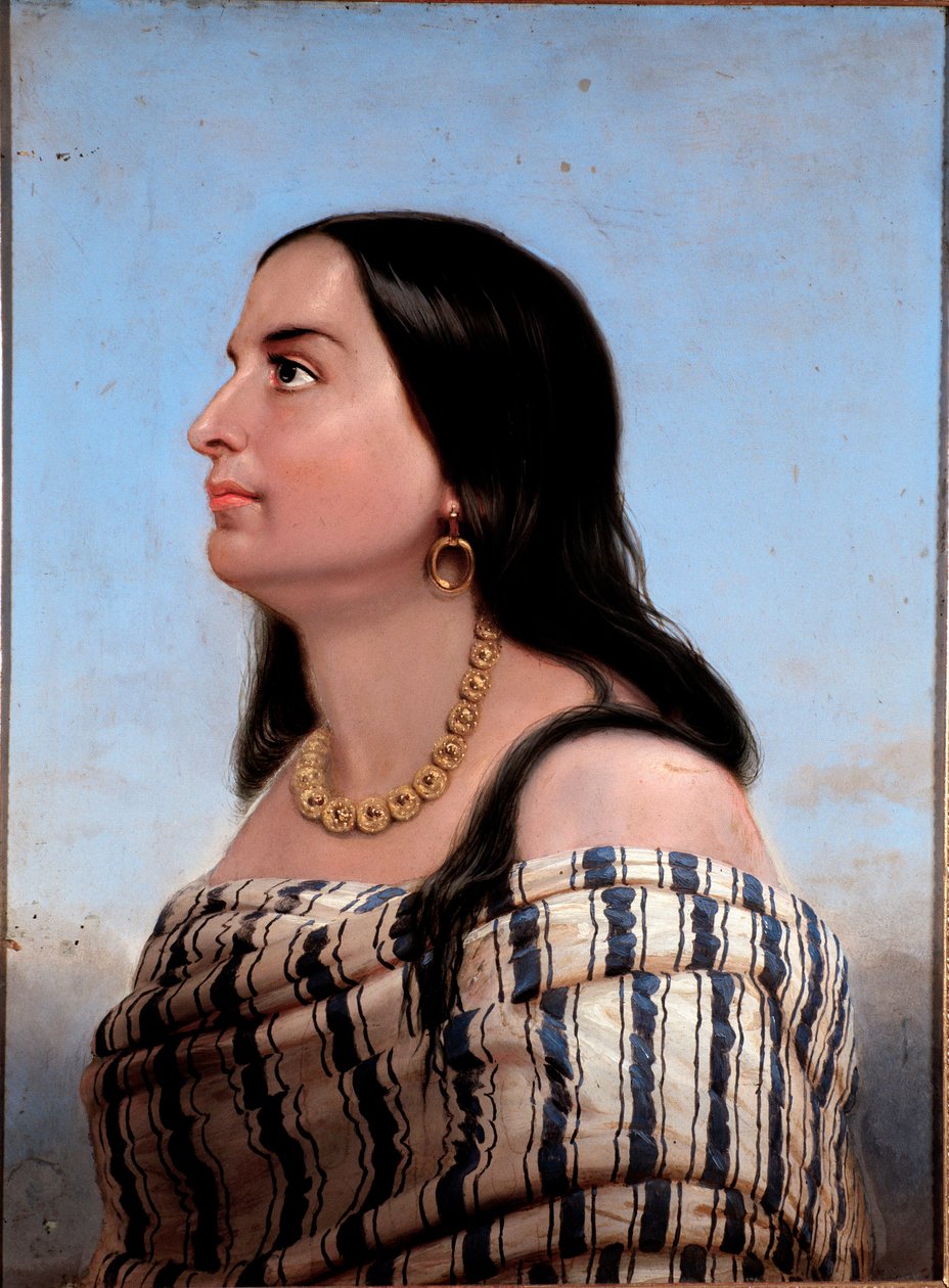 Portret van Anita Garibaldi (1821-1849), vrouw van Giuseppe Garibaldi. Anoniem schilderij. Privécollectie door Anonymous Anonymous
